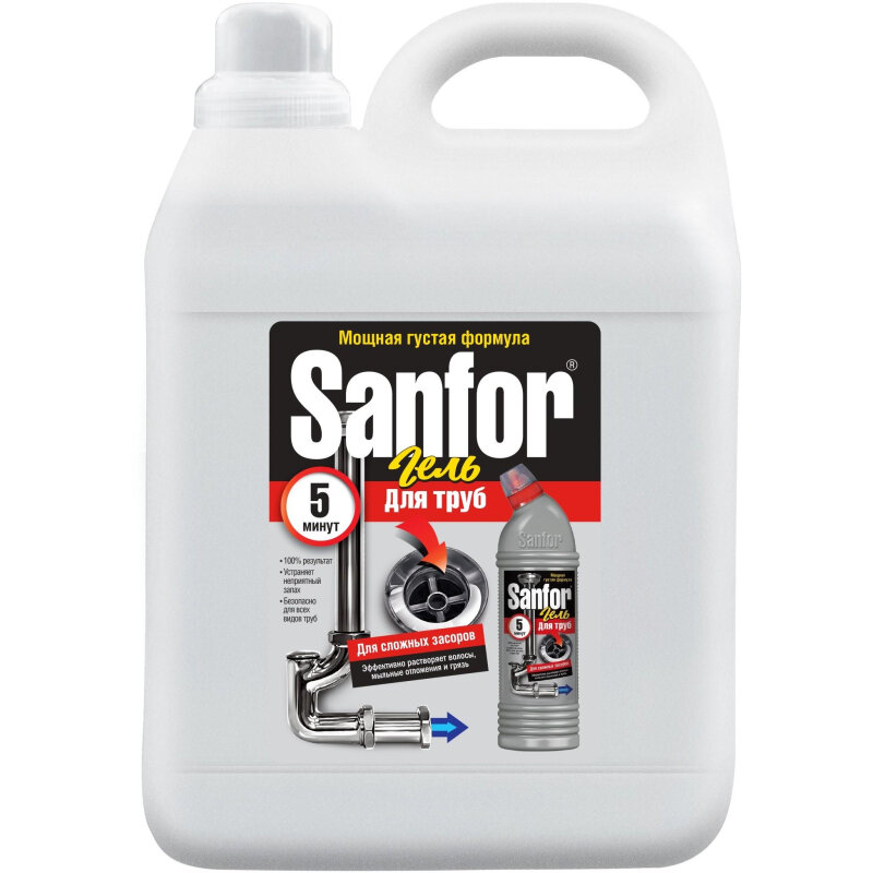 Средство для прочистки труб SANFOR сложные засоры 5 л