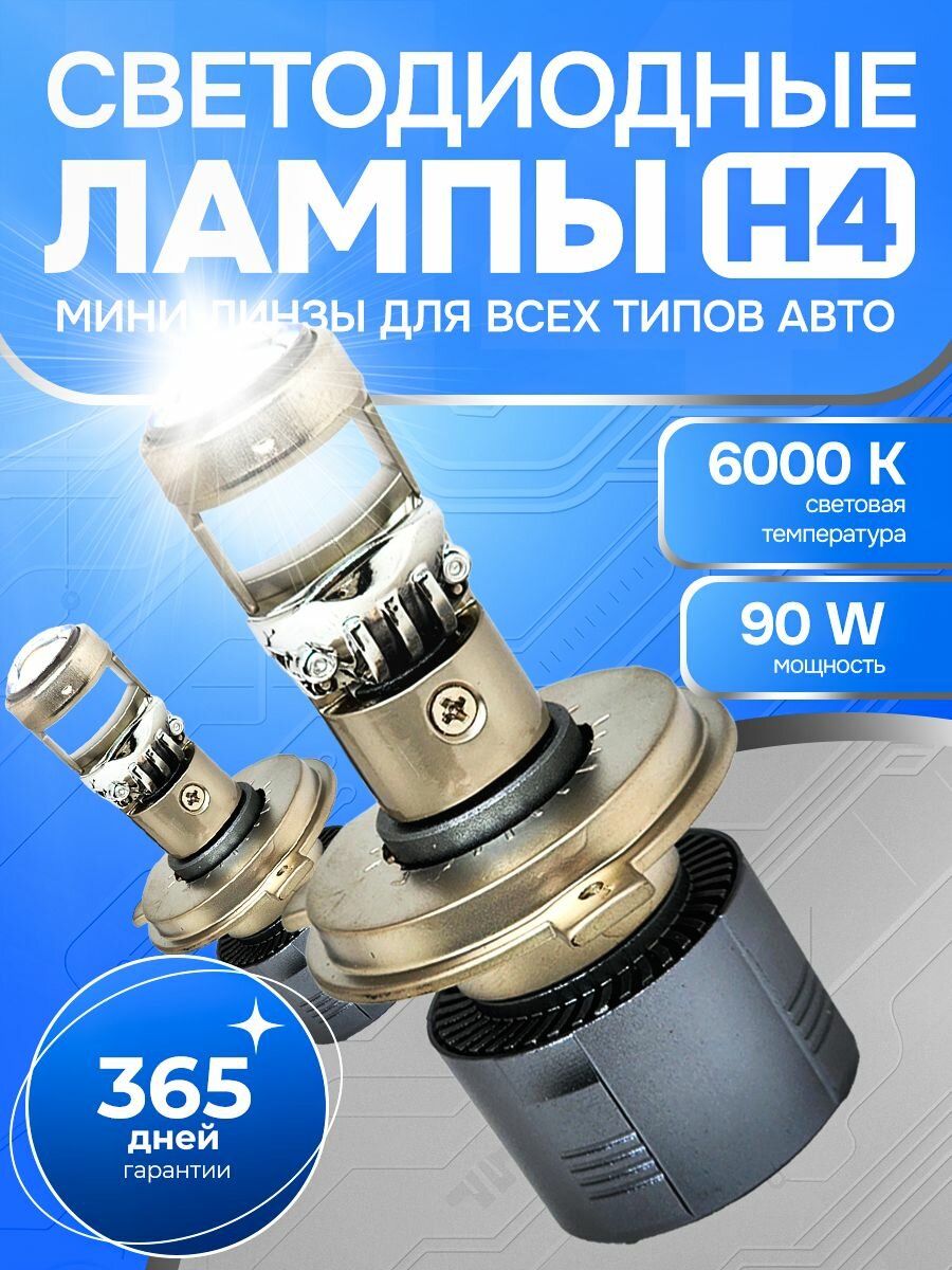 Светодиодные мини линзы H4 A80 / 80Ватт мощность