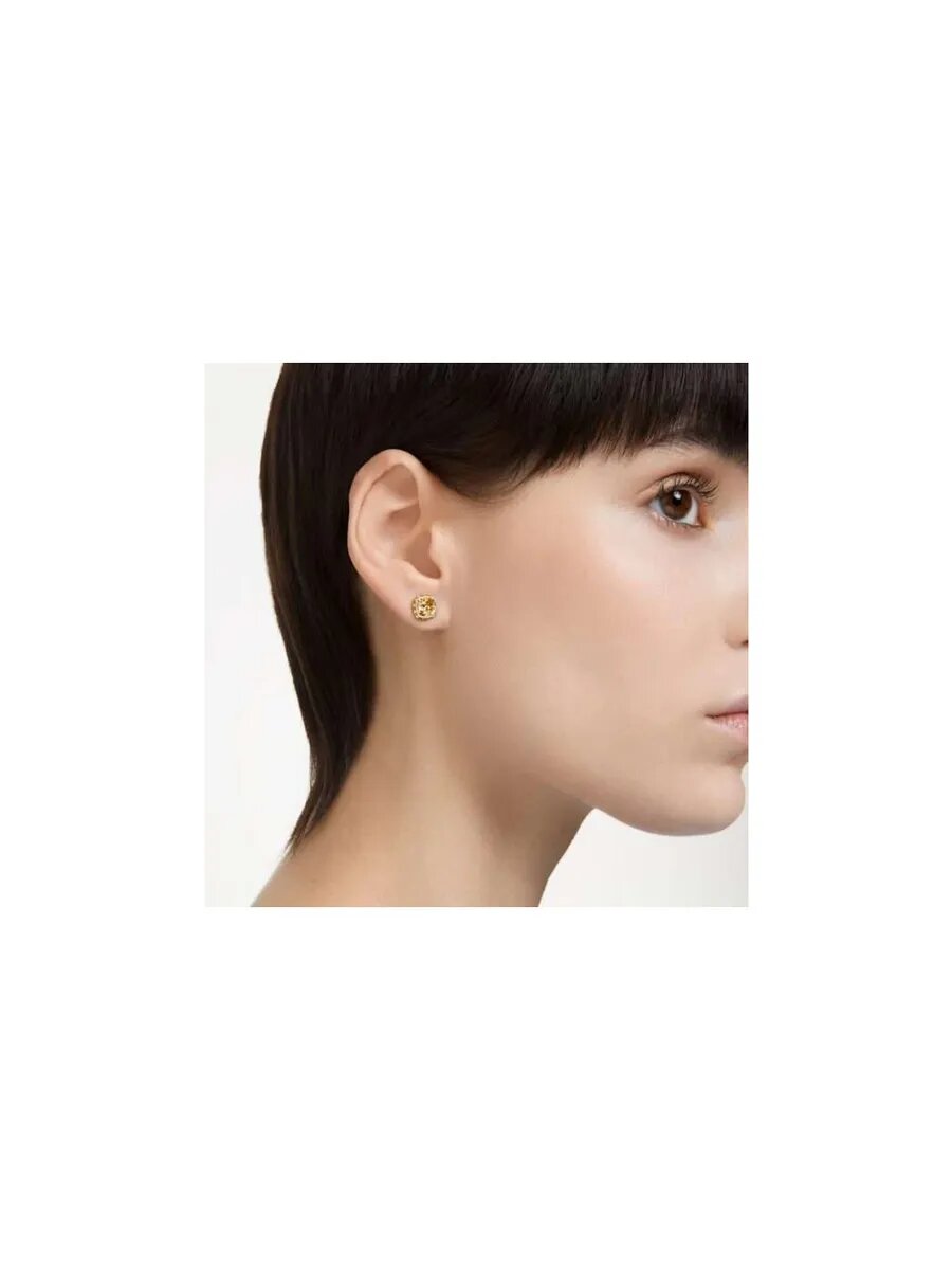 Серьги пусеты SWAROVSKI, кристаллы Swarovski, размер 9 мм, белый, желтый, серебряный — фото 1