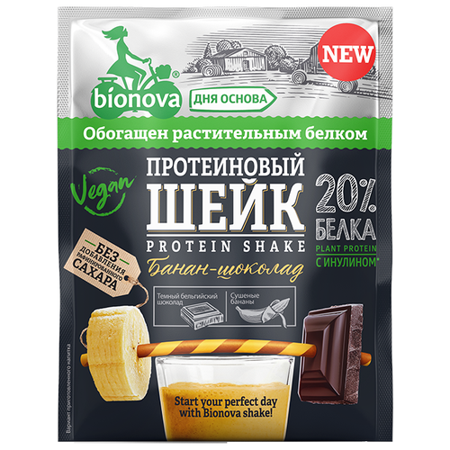 Коктейль BIONOVA протеиновый коктейль 20%, 25 г, 25 г, банан-шоколад напиток bionova протеиновый коктейль 20% 25 г 25 г 40 мл черника