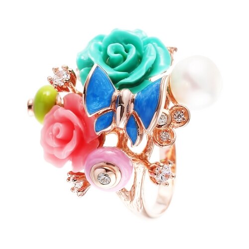 фото Element47 кольцо из серебра 925 пробы с культивированным жемчугом, силиконом, эмалью и кубическим цирконием zr6678_ko_wp_ci_enam_001_pink, размер 16.25