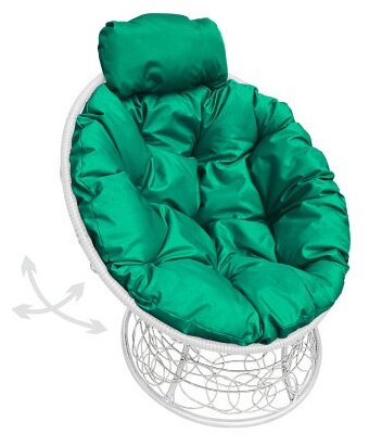 Кресло m-group папасан пружинка мини ротанг белое, зелёная подушка - фотография № 2