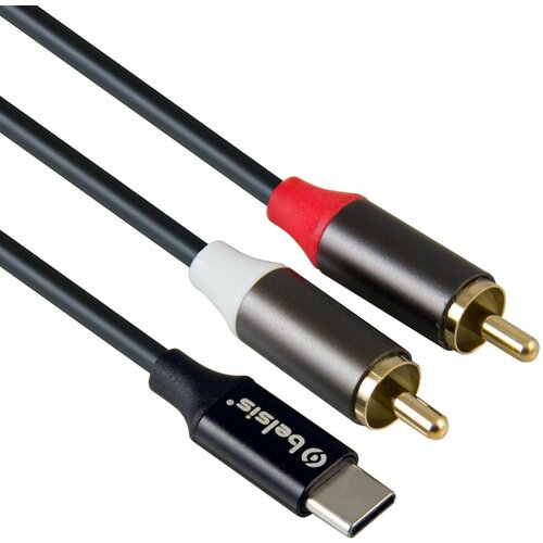 Кабель USB Type C 2RCA 24 бит /48 кГц. Аудио Стерео длина 2м, Belsis, совместим с саундбоксом, AV ресивером, Микшером, Car Audio и др/BW1627 usb type c displayport 4k 60гц 2k 165гц адаптер belsis 0 2 метра совместим thunderbolt 3 и 4 macbook pro galaxy s20 и др bw8812