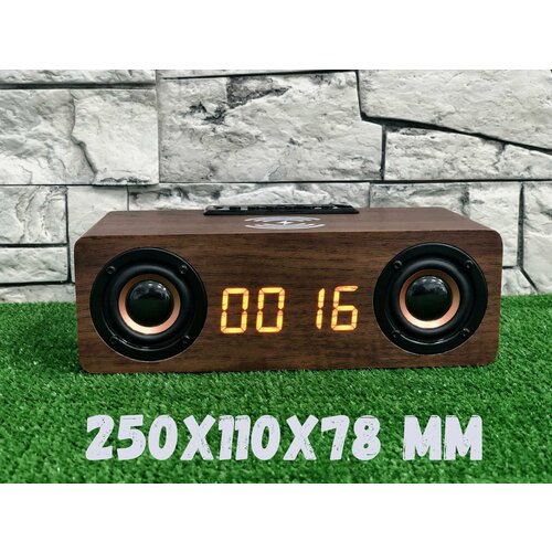 Деревянная блютуз колонка с беспроводным зарядным устройством K1 Bluetooth USB AUX MicroSD 1200 Mah часы 460000₽