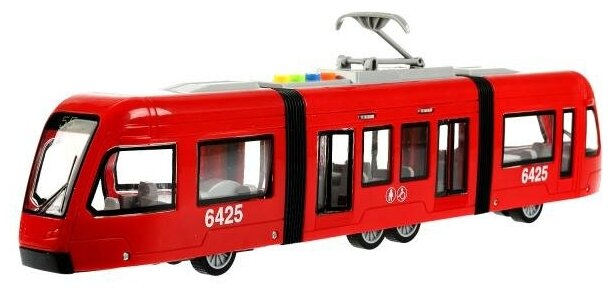 Трамвай Технопарк Городской экспресс, красный, пластиковый, инерционный, свет, звук WY930АВ-R-RЕD