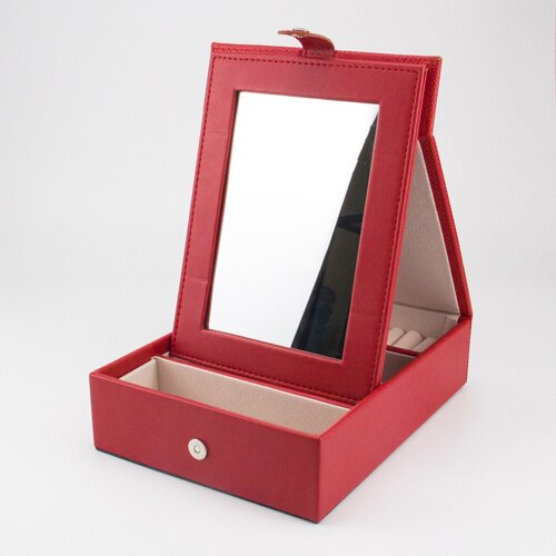 фото Органайзер для украшений, коробка, подставка для бижутерии, шкатулка для украшений с зеркалом, розовый mivo-world