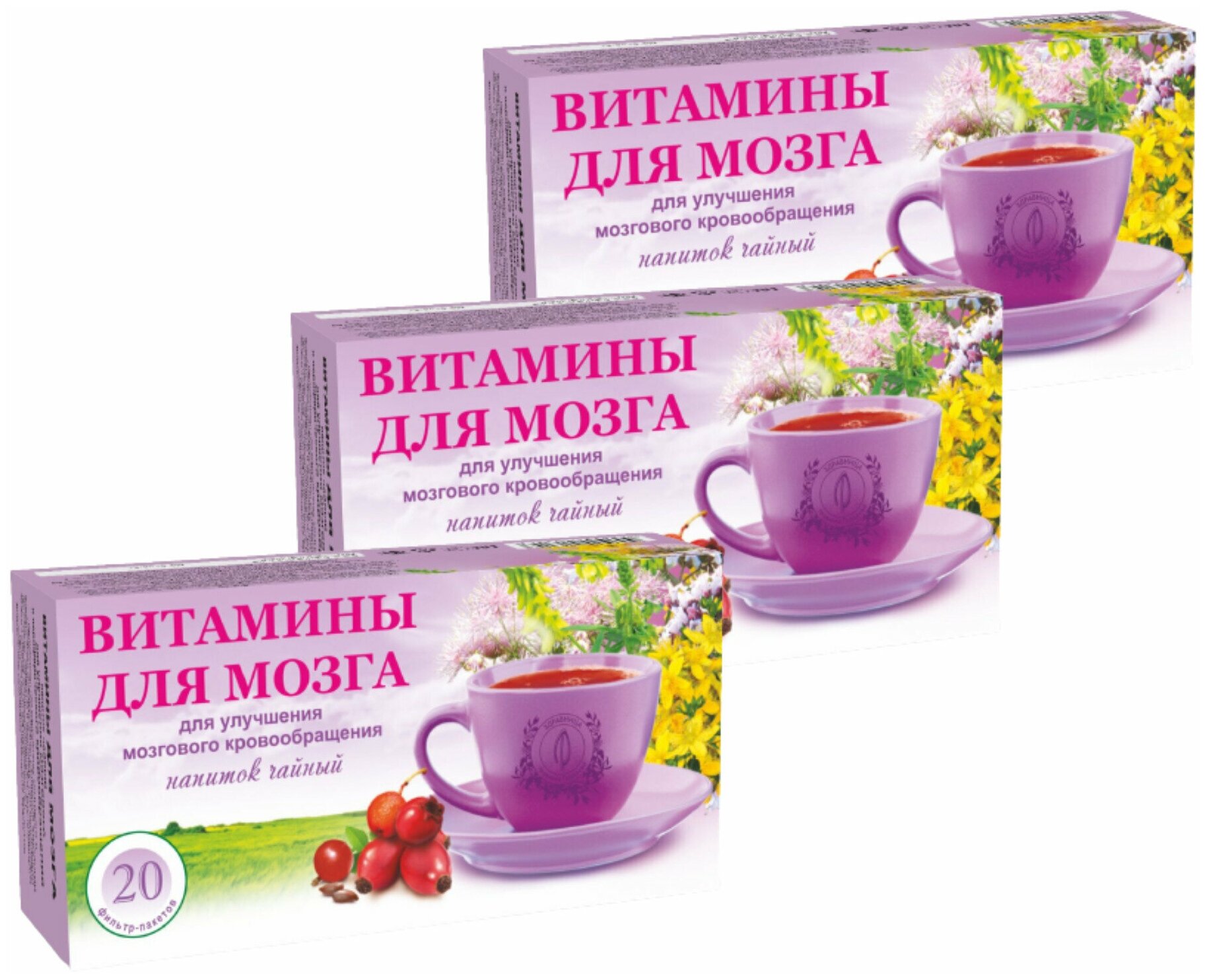 Чай "Рецепты Гордеева" Витамины для мозга "Лань" ф/п 1,5 гр №20 (3 шт. в наборе)
