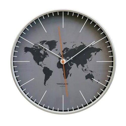 фото Часы настенные troyka 77777733, круг, серые, серебристая рамка, 30,5х30,5х5 см тройка