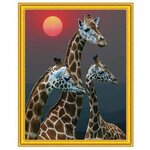 Алмазная Мозаика + Раскраска По Номерам 40*50см Холст на подрамнике в рамке Стразы-камешки Жирафы (27508) - изображение