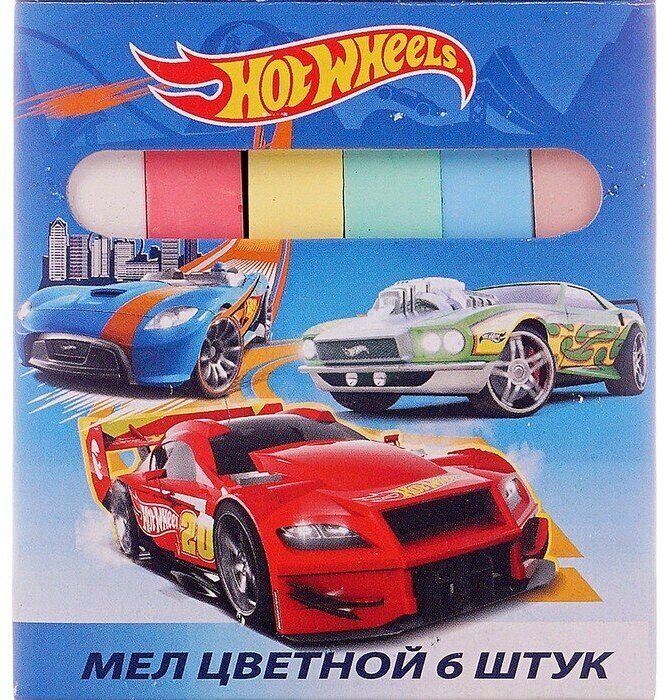 Мел цветной Hot Wheels, 6 шт. в картонной упаковке с европодвесом