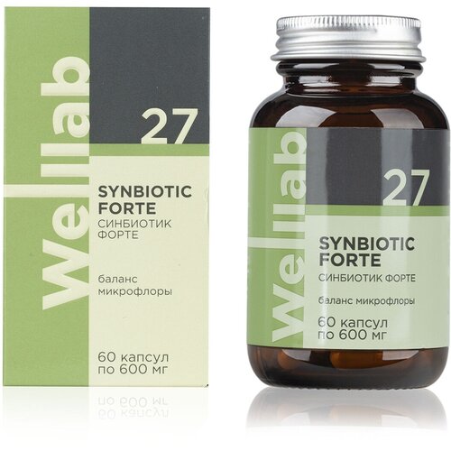 БАД с пробиотиками и пребиотиками Welllab Synbiotic Forte, 60 капсул. Баланс микрофлоры кишечника. Здоровый ЖКТ.