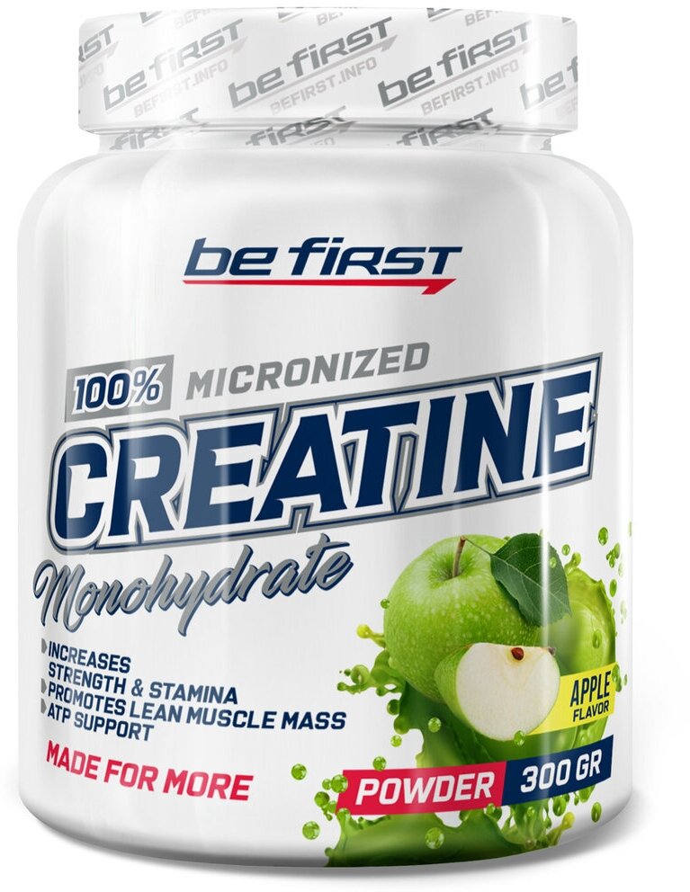 Микронизированный креатин Be First Creatine Micronized Powder (креатин моногидрат в банке) 300 г, Яблоко