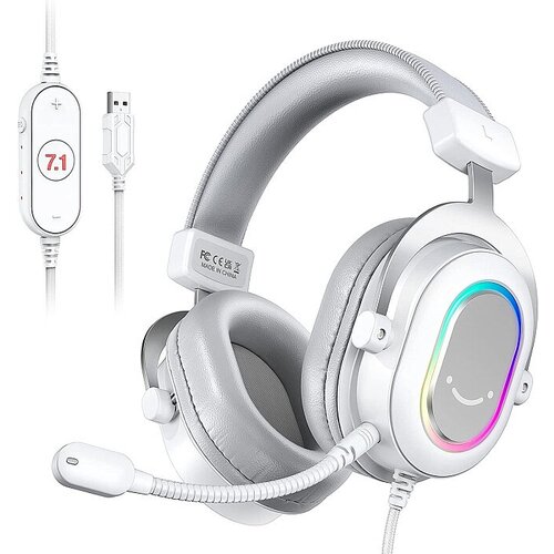 Игровая компьютерная гарнитура Fifine H6 Gaming Headsets с RGB подсветкой (White) / объемный звук 7.1