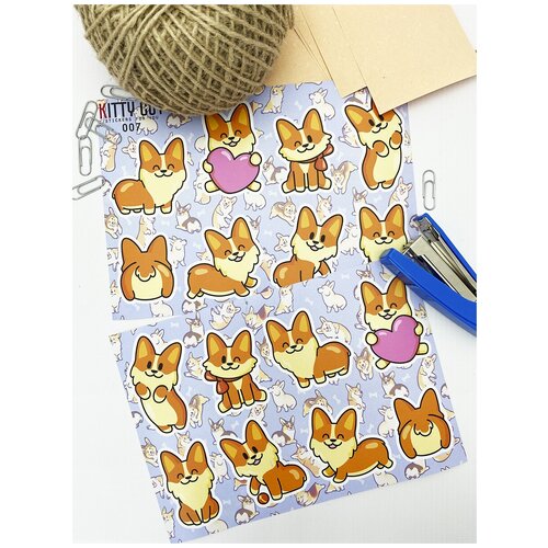 Стикерпак Kitty Cut / Собачки Корги / Dogs Corgi / 21х15см (2шт) / Стикеры на телефон, ноутбук, тетрадь, мебель / Идея подарка / SP007