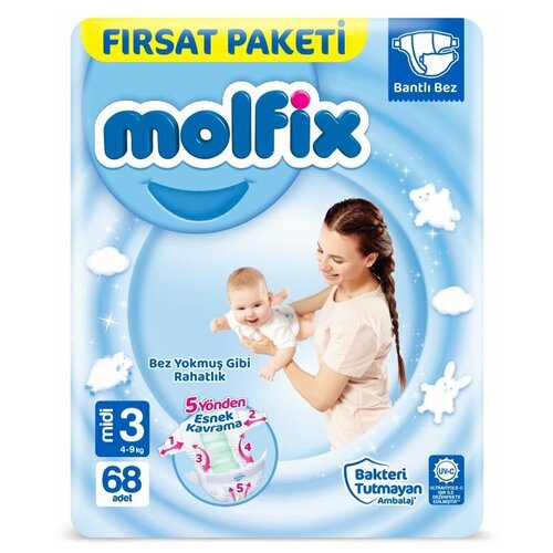 Подгузники MOLFIX 3D MIDI №3 (4-9 кг) 68 шт