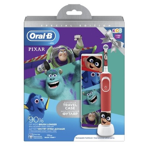 фото Электрическая зубная щетка oral-b vitality kids pixar d100.413.2kx + чехол, красный