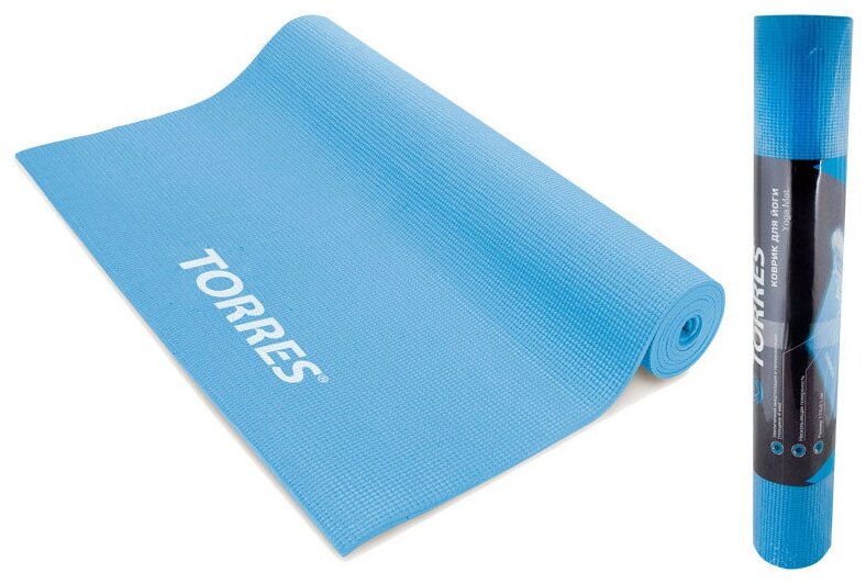 Коврик для йоги TORRES Basis 3 YL10023, толщина 3 мм, ПВХ, голубой