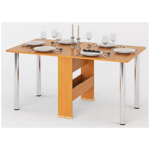 Стол-книжка раскладной обеденный длина 154 см узкий на металлических ножках МагМебель Ральф-3 груша