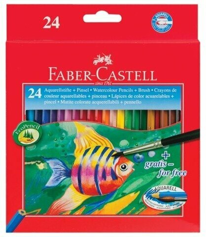 Карандаши цветные акварельные FABER-CASTELL «Colour Pencils», 24 цвета + кисть