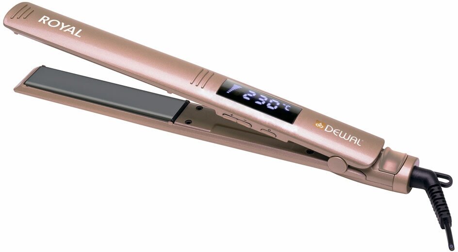 Щипцы для выпрямления волос DEWAL PRO ROYAL 24х120 мм, с терморегулятором, титаново-турмалиновое покрытие, 60 Вт, коричневые 03-410