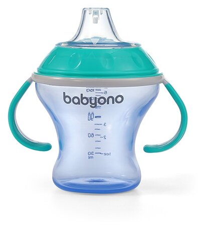 Поильник-непроливайка с мягким носиком BabyOno Natural Nursing 1456, 180 мл синий/бирюзовый