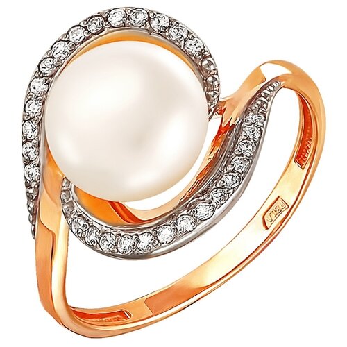фото Примаэксклюзив кольцо с жемчугом и фианитами из красного золота 190-1-440р, размер 19
