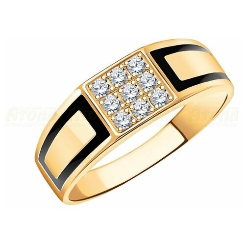 Кольцо ATOLL, красное золото, 585 проба, эмаль, фианит, размер 20.5 кольцо с эмалью и кварцами из красного золота