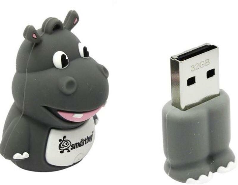 Флеш-карта SmartBuy Wild series, 32Gb, USB 2,0, гиппопотам, (SB32GBHip)