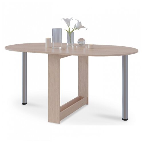 фото Стол кухонный сокол сп-12, раскладной, дхш: 86 х 90 см, длина в разложенном виде: 155 см, беленый дуб/серый металлик