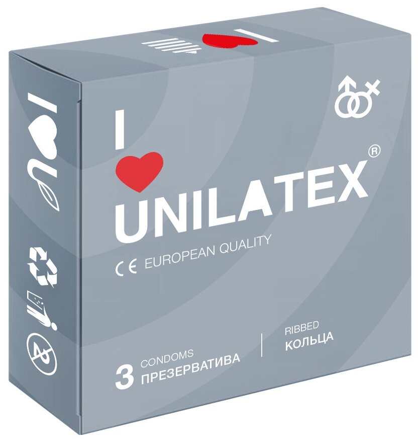 Unilatex / Презервативы Unilatex Ribbed3 шт, Поверхность с кольцами.