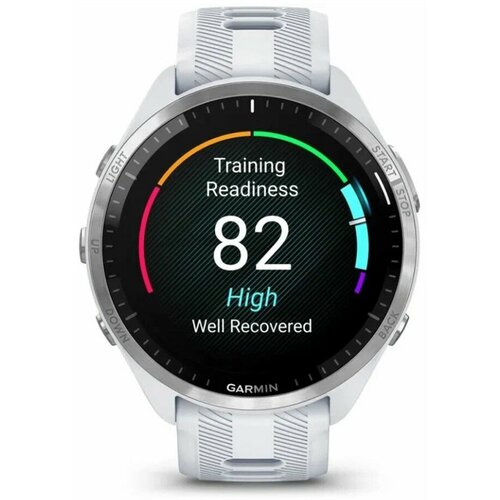 умные часы garmin forerunner 965 с титановым безелем и силиконовым черным ремешком 010 02809 10 Смарт-часы GARMIN Forerunner 965 белые, титановый безель, с белым ремешком (010-02809-11)