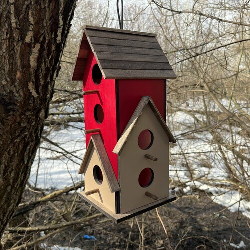 Деревянный скворечник для птиц PinePeak / Кормушка для птиц подвесная для дачи и сада, 370х160х180мм