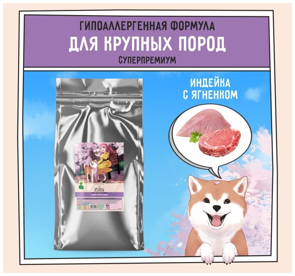 Zillii 5658033 Adult Dog Large Breed сух.д/взрослых собак крупных пород Индейка с Ягнёнком 15кг