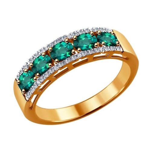 Кольцо Diamant online, красное золото, 585 проба, изумруд, бриллиант, размер 17.5, бирюзовый