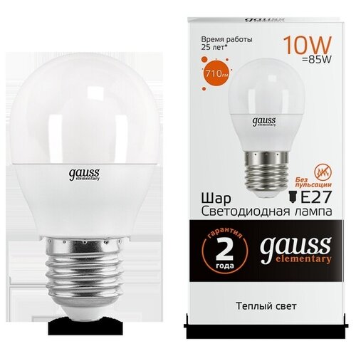 Лампа Gauss LED Elementary Шар 10W E27 880lm 3000K 53210 15869352