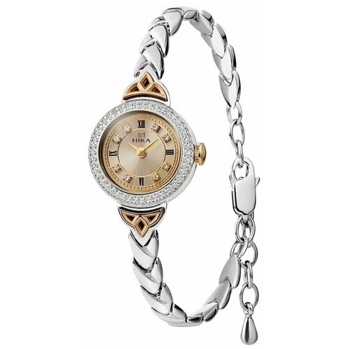 фото Наручные часы ника женские, кварцевые, корпус серебро, 925 проба, фианит, желтый