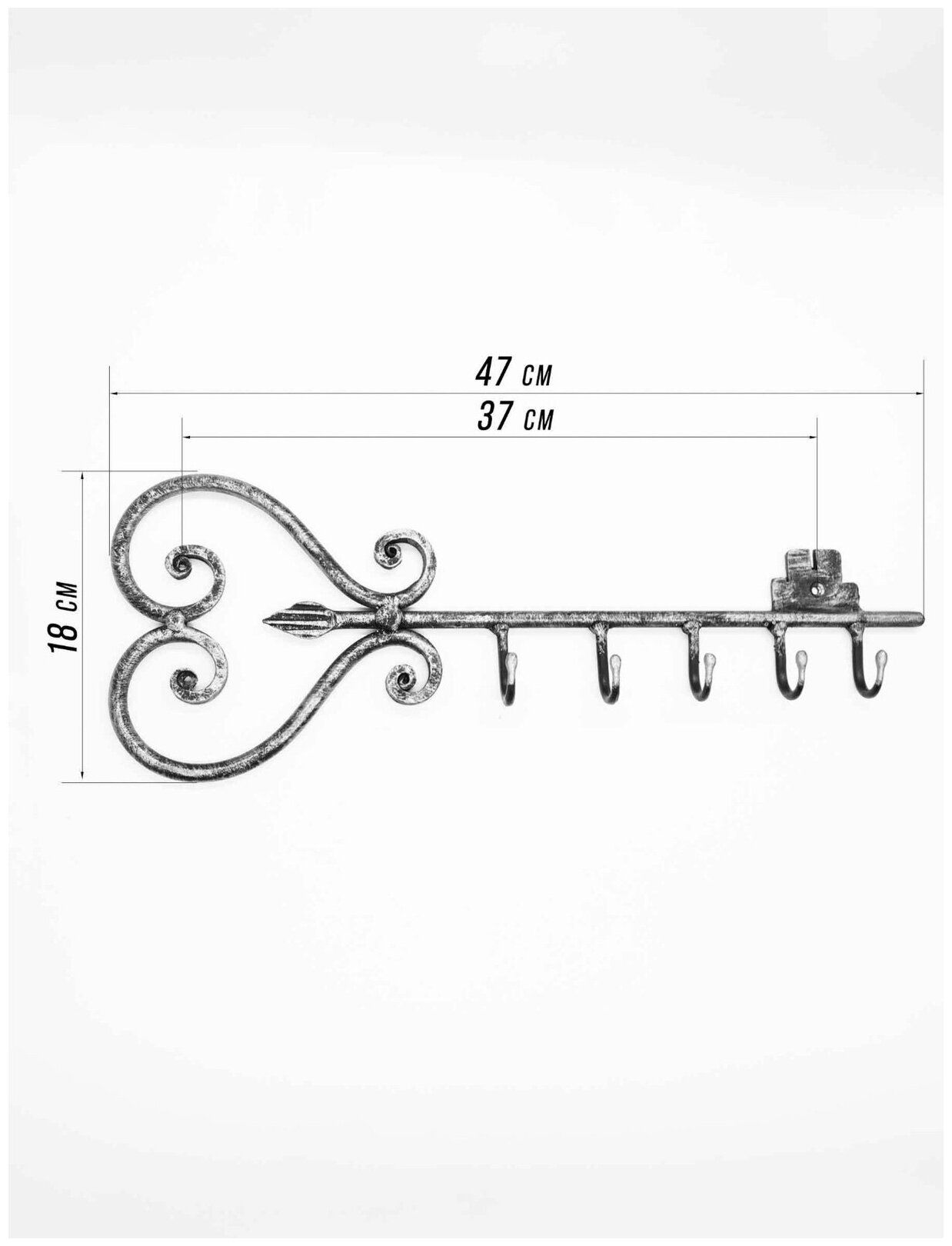 Вешалка "Ключик" большая цвет: серебряный/ Ключница кованая/ Вешалка 5 крючков в прихожую для дома и интерьера/ - фотография № 2