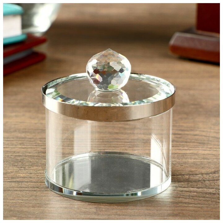 Шкатулка стекло с металлическим ободком "Серебро" 7х6,5х6,5 см 4453204