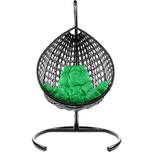 Подвесное кресло из ротанга Капля Люкс чёрное с зелёной подушкой M-Group