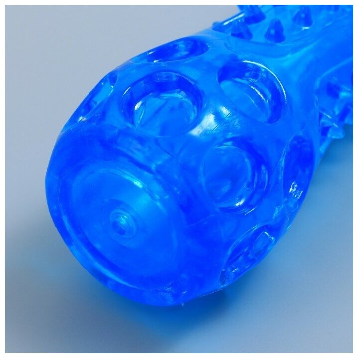 Игрушка-палка из термопластичной резины с утопленной пищалкой, синяя - фотография № 3