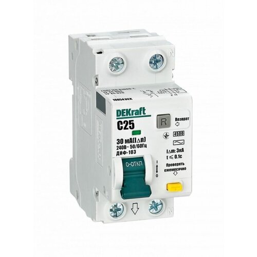 Автоматический выключатель дифференциального тока АВДТ 1Р+N 25А 30мА тип AC х-ка C ДИФ-103 4.5кА