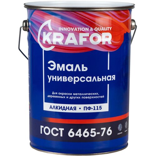 Эмаль ПФ-115 универсальная Krafor, алкидная, глянцевая, 6 кг, белая