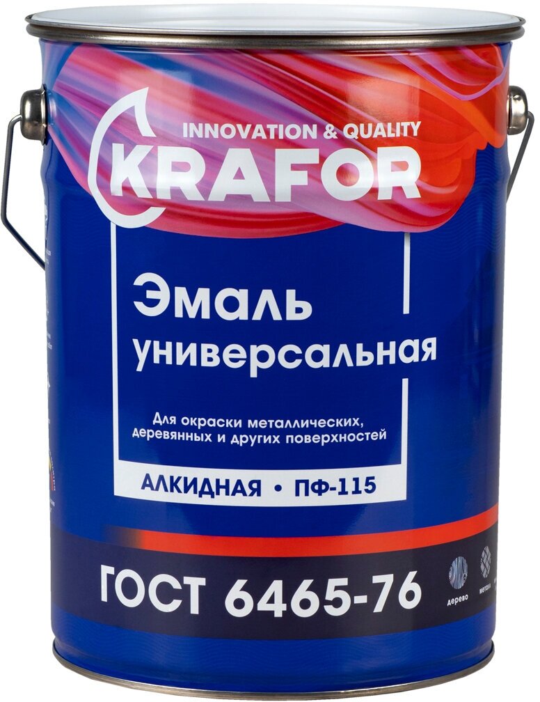 Эмаль ПФ-115 универсальная Krafor, алкидная, глянцевая, 6 кг, белая