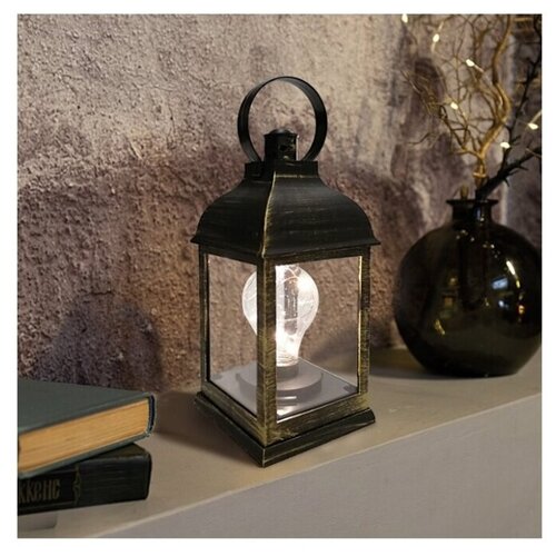 фото Декоративный фонарь с лампочкой, бронзовый корпус, размер 10.5х10.5х22,5 см, цвет теплый белый neon-night