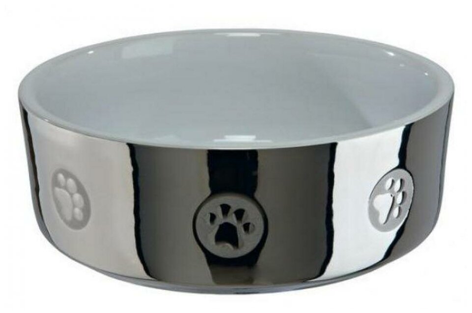 Миска для собак Trixie Ceramic Bowl S, размер 12см., серебряный / белый - фотография № 3