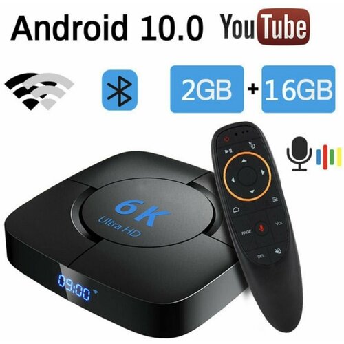 Андроид смарт ТВ приставка 100 2ГБ ОЗУ 16ГБ ПЗУ 6K TV Box Ultra HD 64бит Пульт c голосовым управлением и подсветкой G10s Pro BT Bluetooth Air Mouse 589000₽