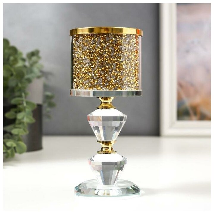 Подсвечник стекло на 1 свечу "Золотые камешки" ножка с кристаллами 16,5х7,5х7,5 см - фотография № 1