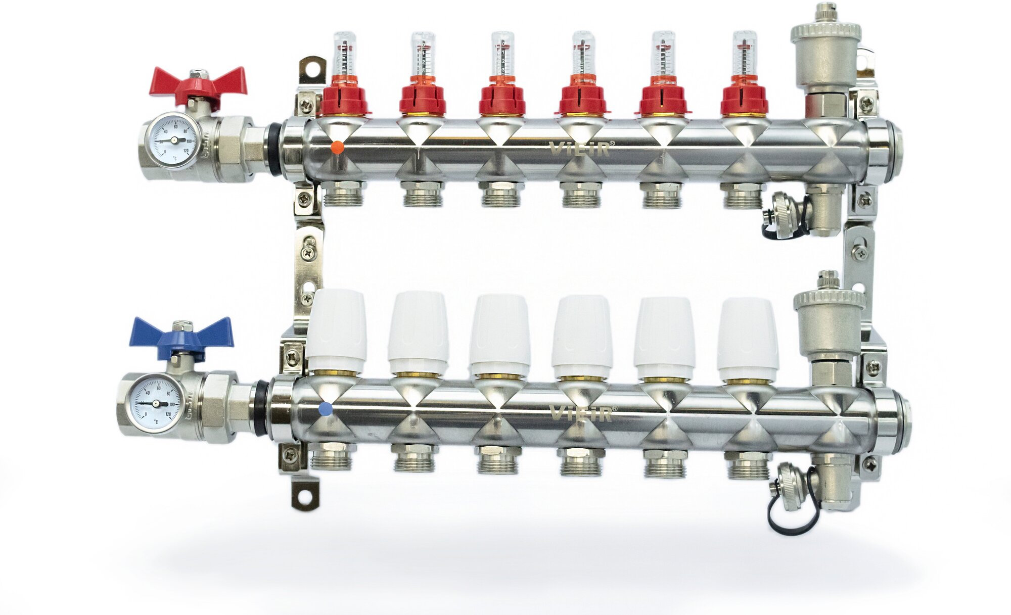 Коллектор для теплого пола в сборе 6 контуров VIEIR нерж. С кранами 1"x3/4"