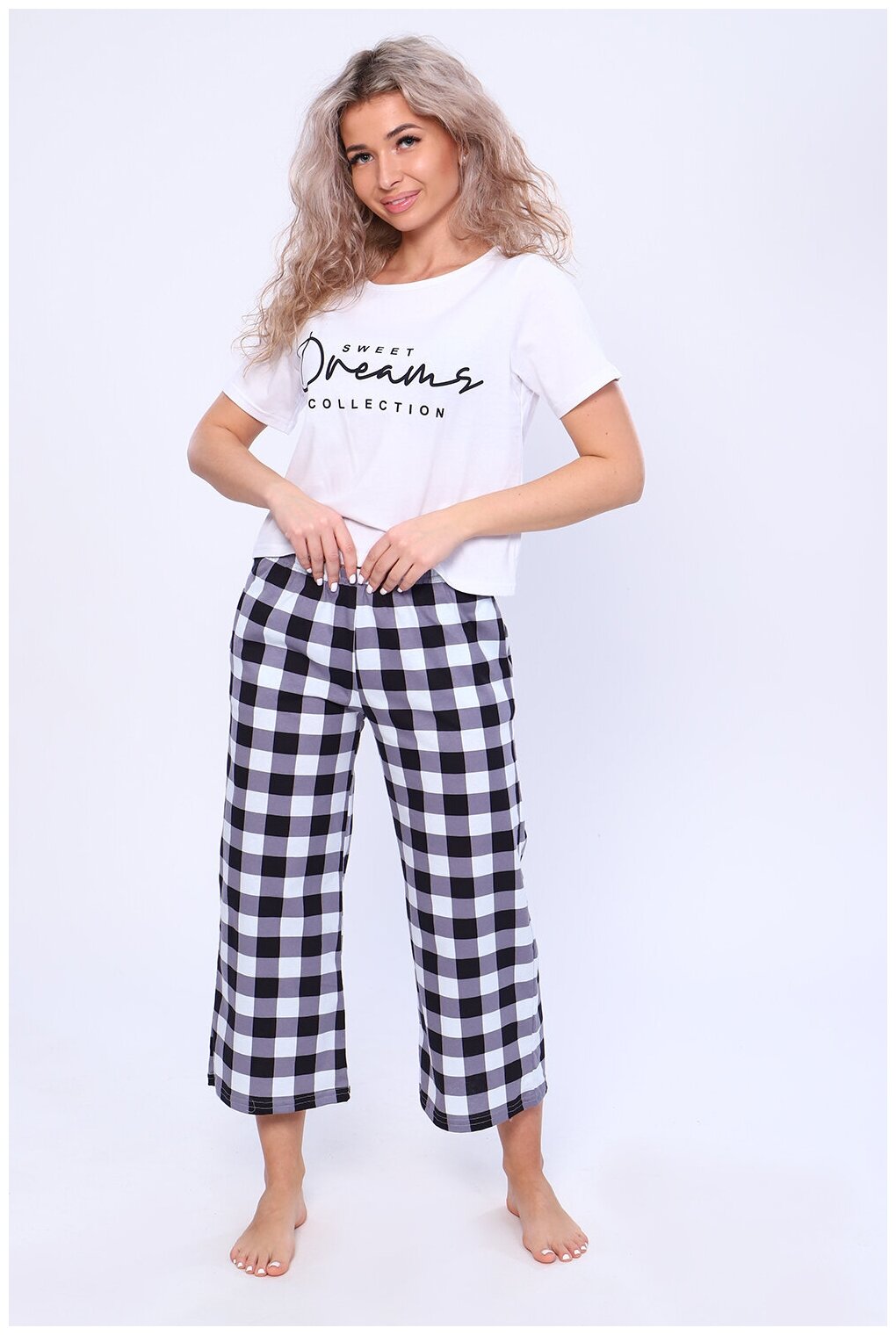 Женская пижама/ домашний костюм (футболка+ брюки-кюлоты), размер 54 - фотография № 1