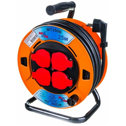 Кабельный однофазный удлинитель MTG на катушке ПВX, 4X220В MT250В H05VV-F 3x2,50мм2 25м 8315